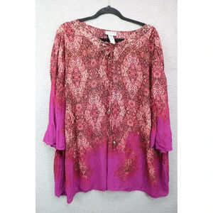 Catherine's 3/4 Bell Sleeves Tunic Top-Size 3X(26-28W)-Chiffon-Jeweled